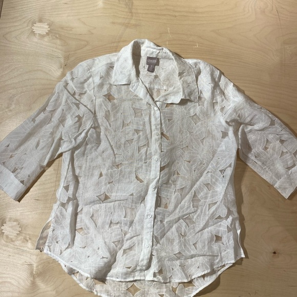 Chico’s Button Front Sheer Blouse size 2 (IW) - Picture 1 of 10